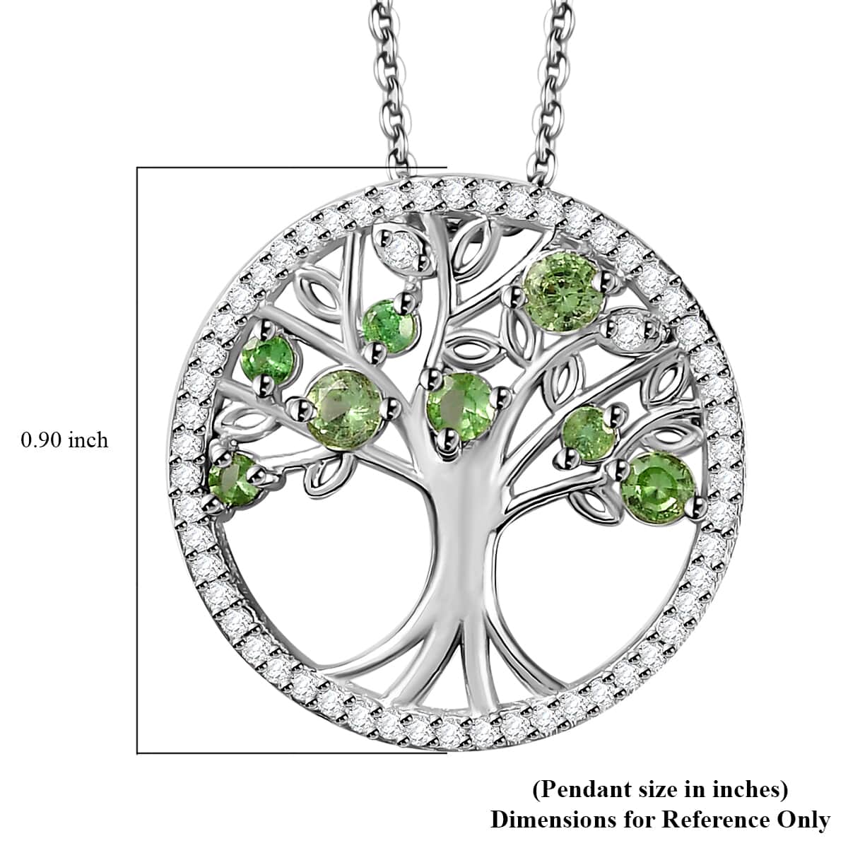 Brazilian Mint Garnet and White Zircon Tree of Life Pendant Necklace 20 Inches in Rhodium Over Sterling Silver 1.00 ctw image number 6