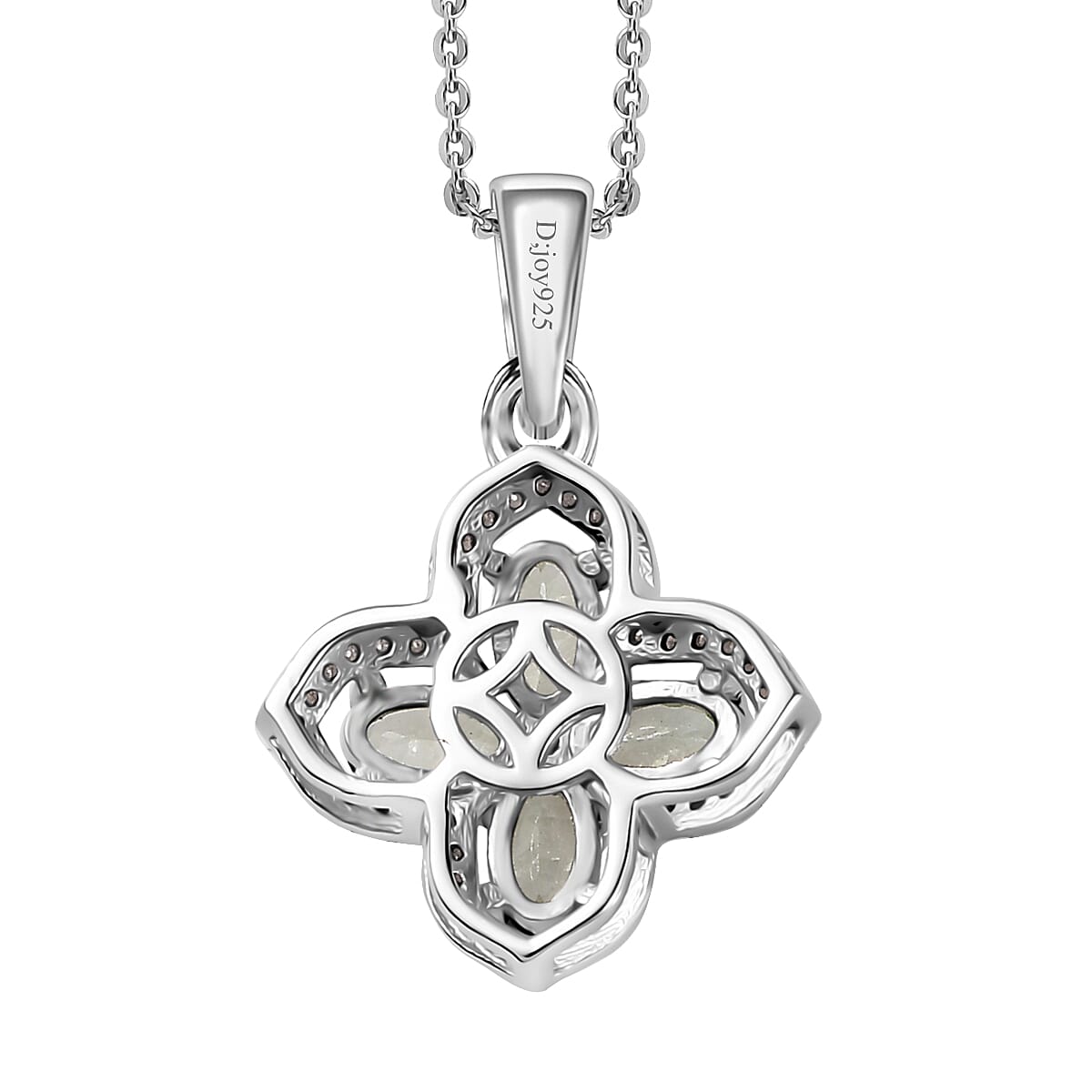 Brazilian Mint Garnet and Moissanite Clover Pendant Necklace 20 Inches in Rhodium Over Sterling Silver 1.15 ctw