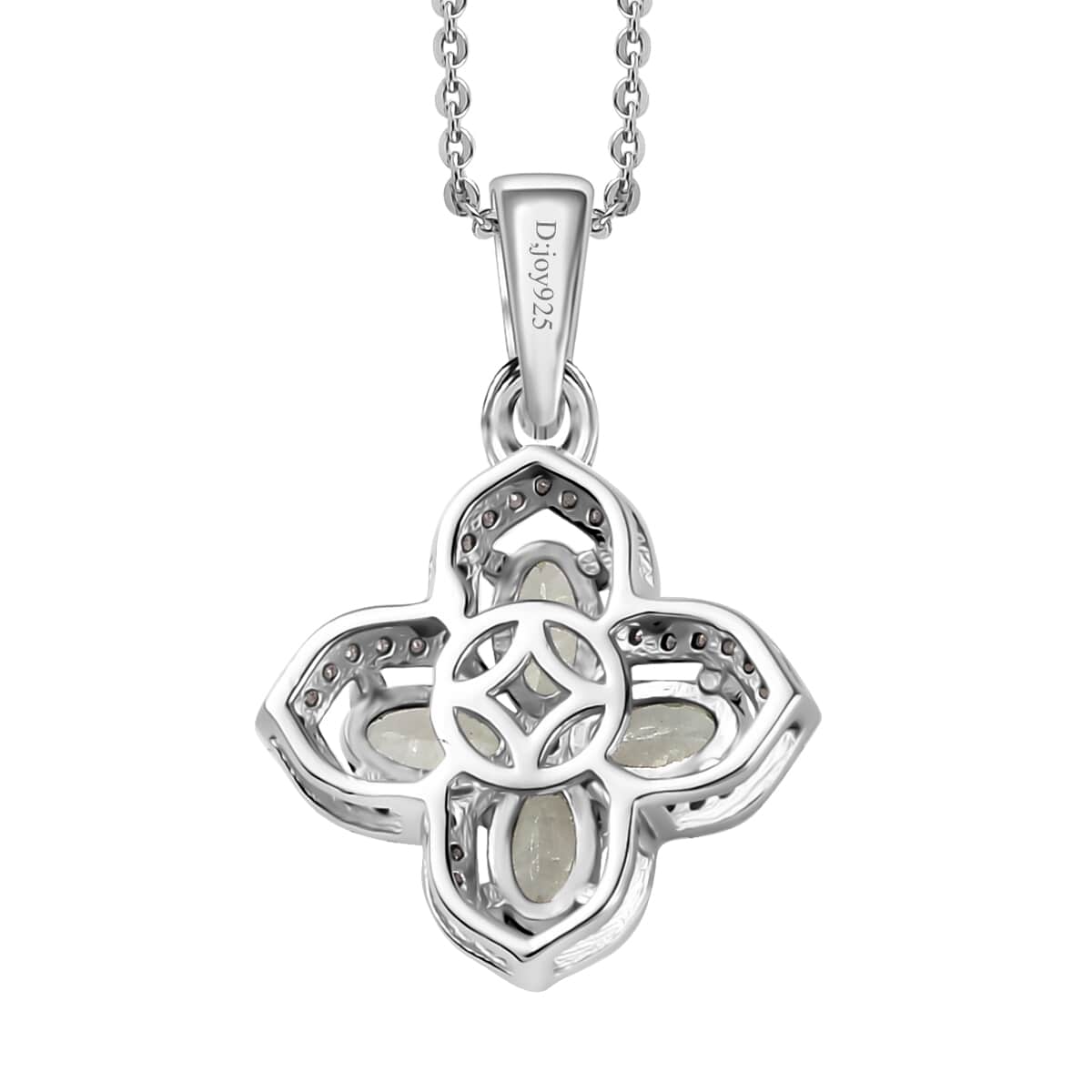 Brazilian Mint Garnet and Moissanite Clover Pendant Necklace 20 Inches in Rhodium Over Sterling Silver 1.15 ctw image number 4