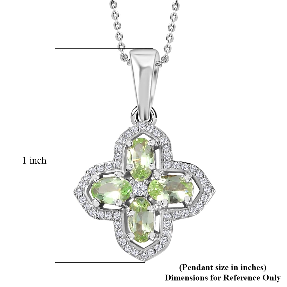 Brazilian Mint Garnet and Moissanite Clover Pendant Necklace 20 Inches in Rhodium Over Sterling Silver 1.15 ctw image number 5