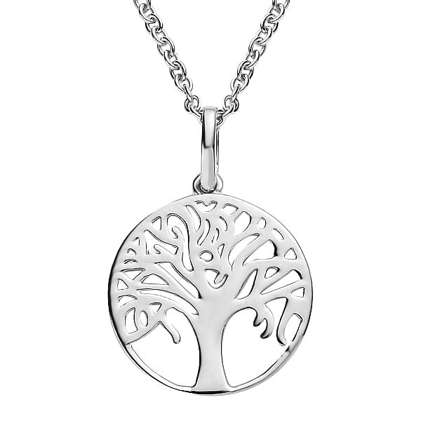 Sterling Silver Tree of Life Pendant with Stainless Steel Necklace 20 Inches