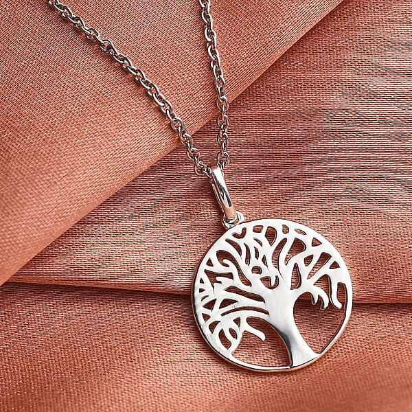 Sterling Silver Tree of Life Pendant with Stainless Steel Necklace 20 Inches