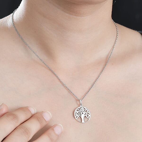 Sterling Silver Tree of Life Pendant with Stainless Steel Necklace 20 Inches
