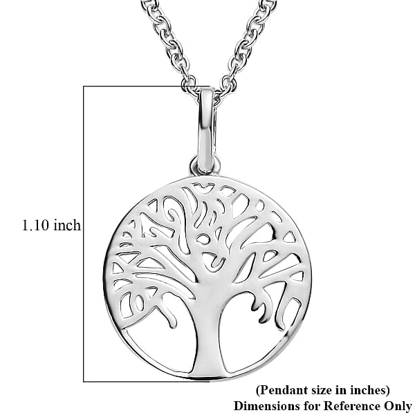 Sterling Silver Tree of Life Pendant with Stainless Steel Necklace 20 Inches