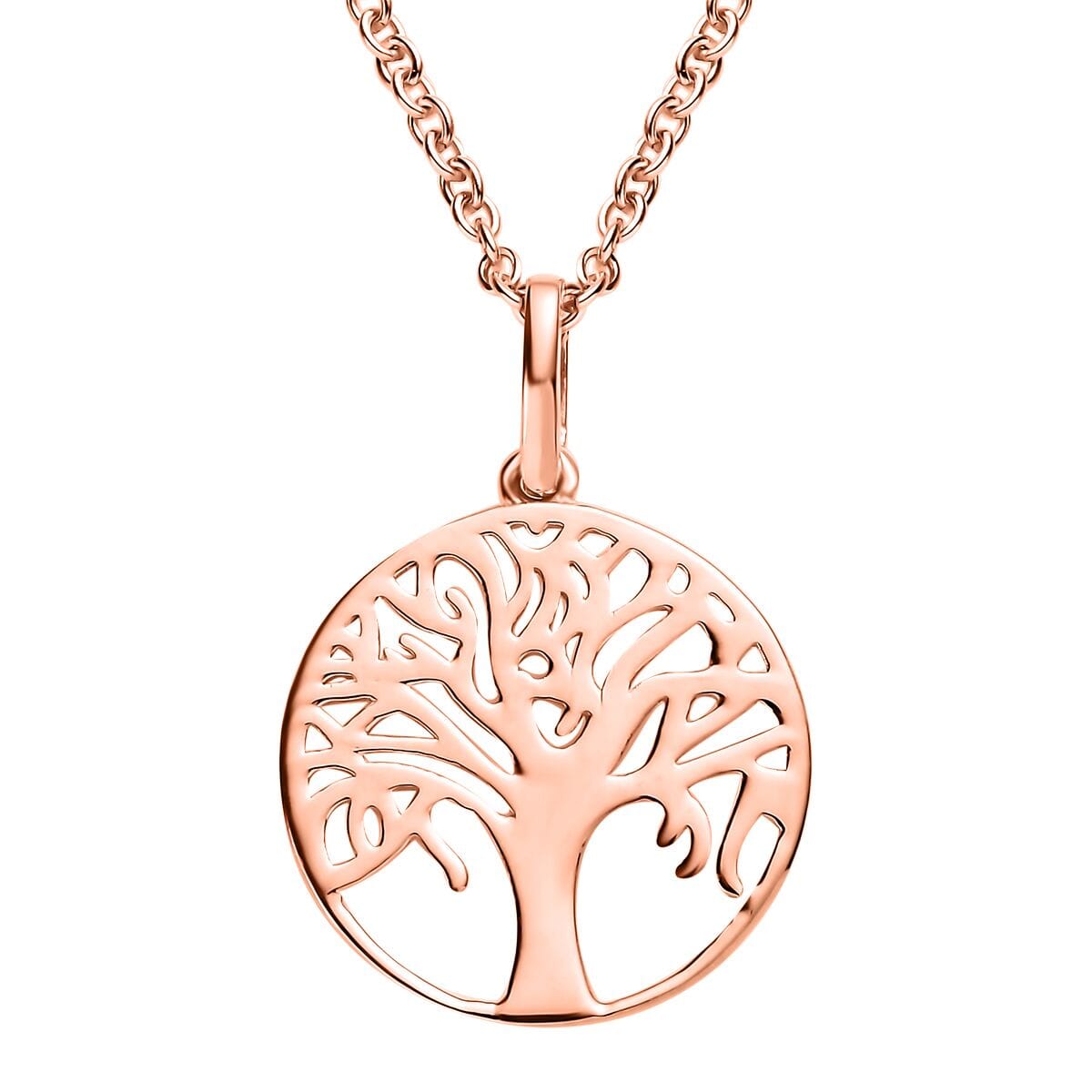 14K Rose Gold Over Sterling Silver Tree of Life Pendant with ION Plate Rose Gold Stainless Steel Necklace 20 Inches image number 0