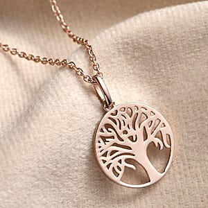 14K Rose Gold Over Sterling Silver Tree of Life Pendant with ION Plate Rose Gold Stainless Steel Necklace 20 Inches