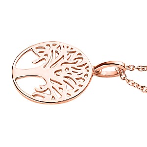 14K Rose Gold Over Sterling Silver Tree of Life Pendant with ION Plate Rose Gold Stainless Steel Necklace 20 Inches