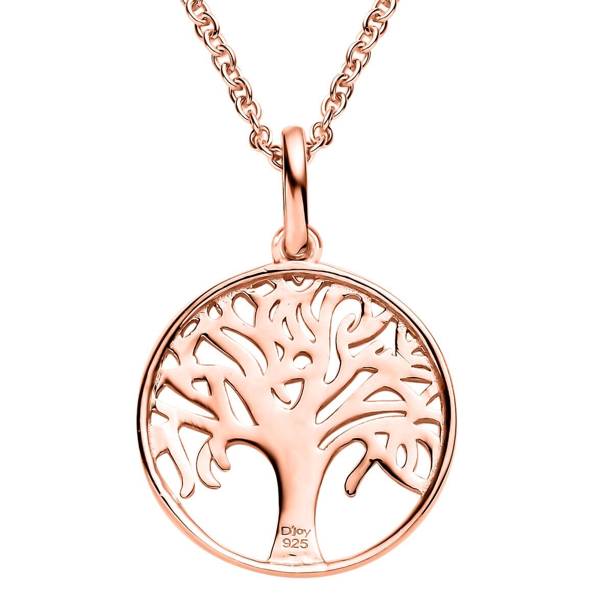 14K Rose Gold Over Sterling Silver Tree of Life Pendant with ION Plate Rose Gold Stainless Steel Necklace 20 Inches image number 4