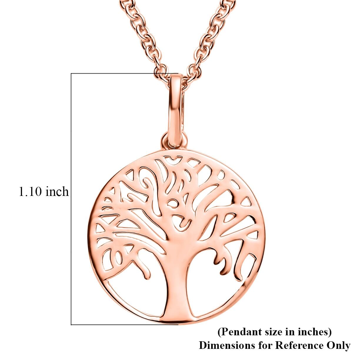 14K Rose Gold Over Sterling Silver Tree of Life Pendant with ION Plate Rose Gold Stainless Steel Necklace 20 Inches image number 5