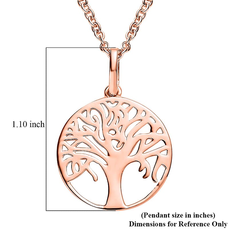 14K Rose Gold Over Sterling Silver Tree of Life Pendant with ION Plate Rose Gold Stainless Steel Necklace 20 Inches