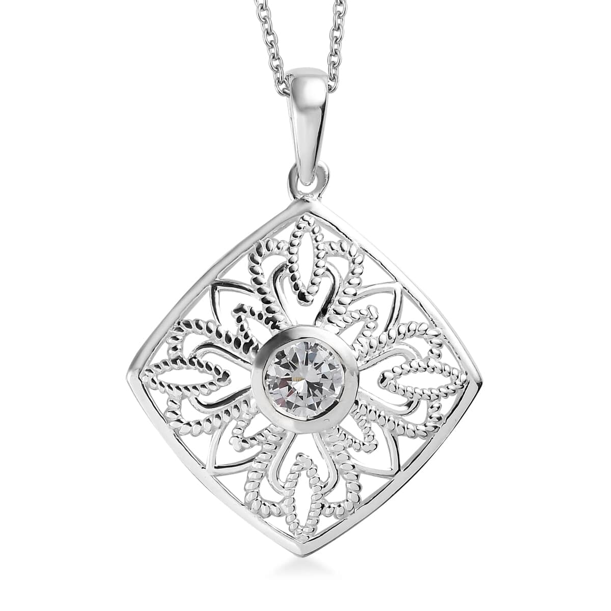 Simulated Diamond 0.85 ctw Pendant in Sterling Silver with Stainless Steel Necklace 20 Inches  image number 0