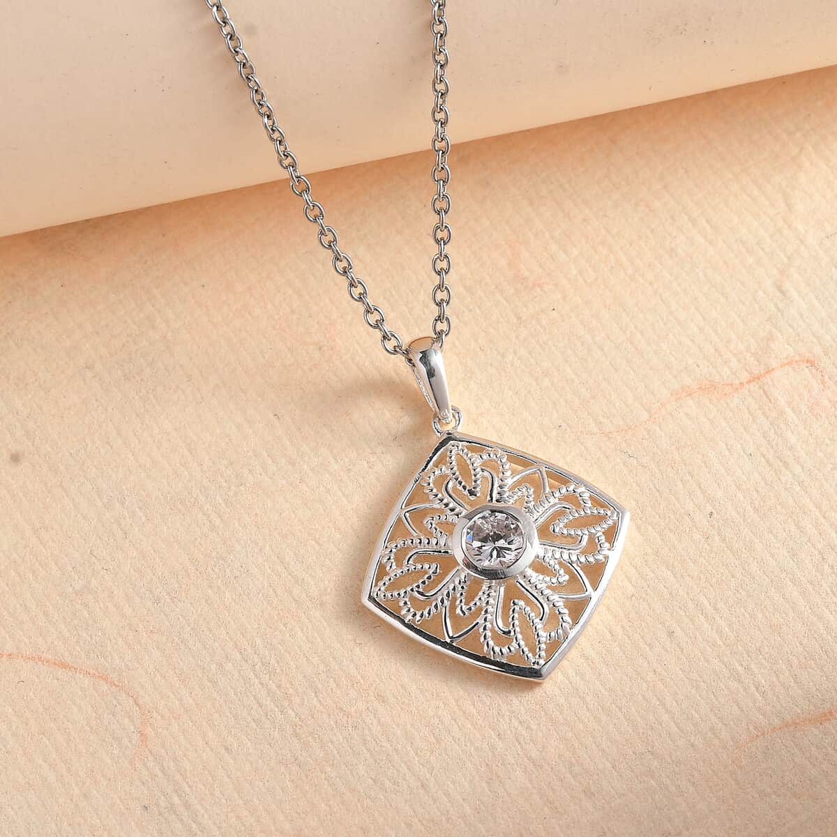 Simulated Diamond 0.85 ctw Pendant in Sterling Silver with Stainless Steel Necklace 20 Inches  image number 1