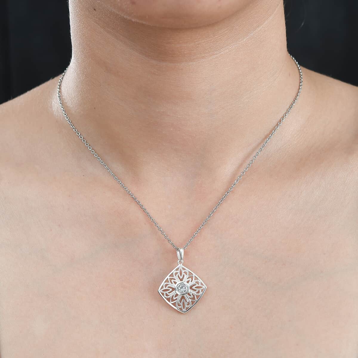 Simulated Diamond 0.85 ctw Pendant in Sterling Silver with Stainless Steel Necklace 20 Inches  image number 3