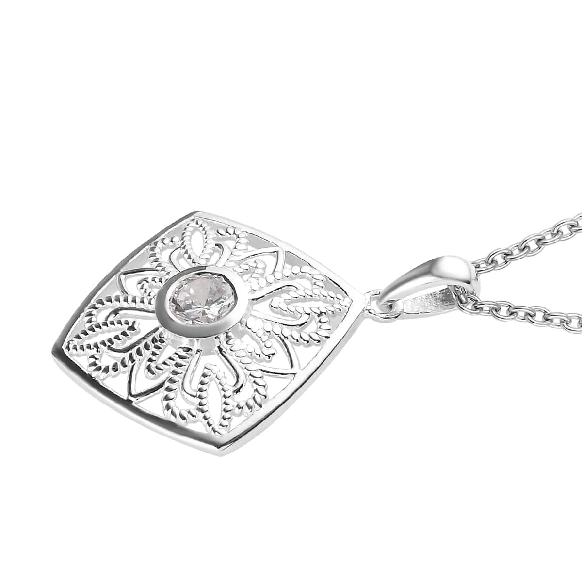 Simulated Diamond 0.85 ctw Pendant in Sterling Silver with Stainless Steel Necklace 20 Inches  image number 4