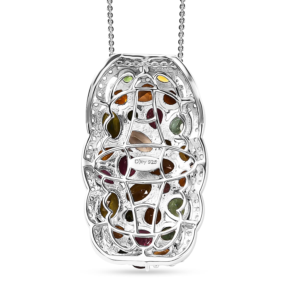Multi-Tourmaline and White Zircon 10.25 ctw Pendant Necklace in Platinum Over Sterling Silver 20 Inches