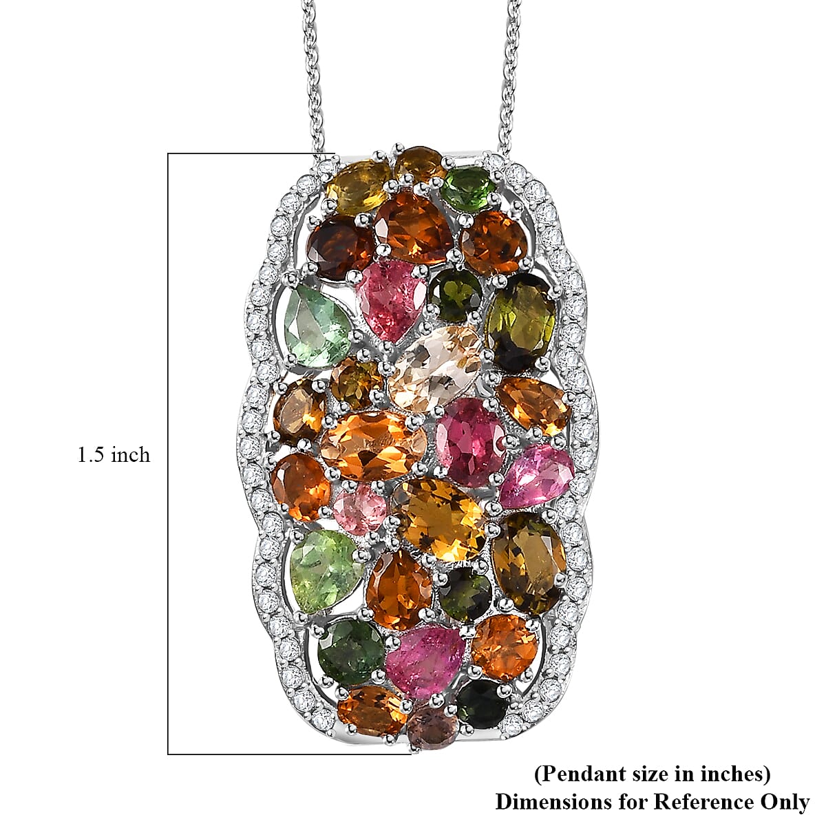 Multi-Tourmaline and White Zircon 10.25 ctw Pendant Necklace in Platinum Over Sterling Silver 20 Inches