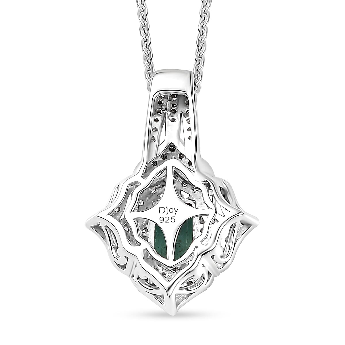 Premium Kagem Zambian Emerald and White Zircon Pendant Necklace 20 Inches in Rhodium Over Sterling Silver 1.75 ctw