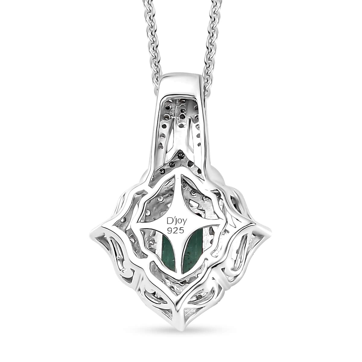 TLV Premium Kagem Zambian Emerald, White Zircon Pendant Necklace (20 Inches) in Platinum Over Sterling Silver 1.75 ctw image number 4