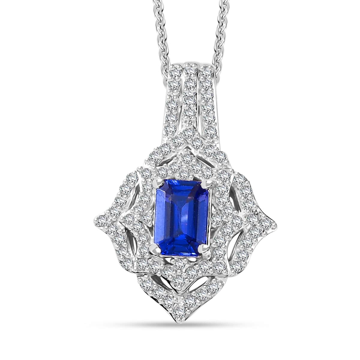 Premium Tanzanite and White Zircon Pendant Necklace 20 Inches in Rhodium Over Sterling Silver 1.70 ctw image number 0