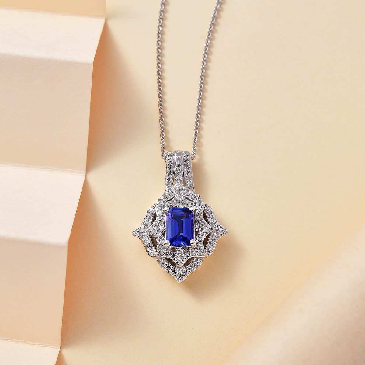 Premium Tanzanite and White Zircon Pendant Necklace 20 Inches in Rhodium Over Sterling Silver 1.70 ctw image number 1