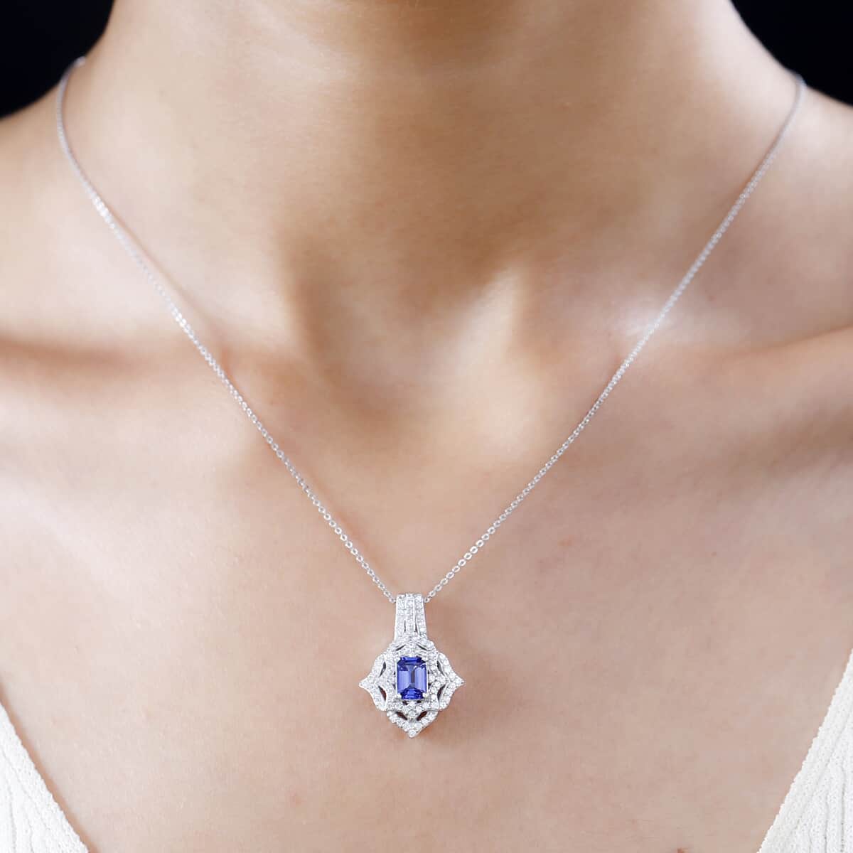 Premium Tanzanite and White Zircon Pendant Necklace 20 Inches in Rhodium Over Sterling Silver 1.70 ctw image number 2