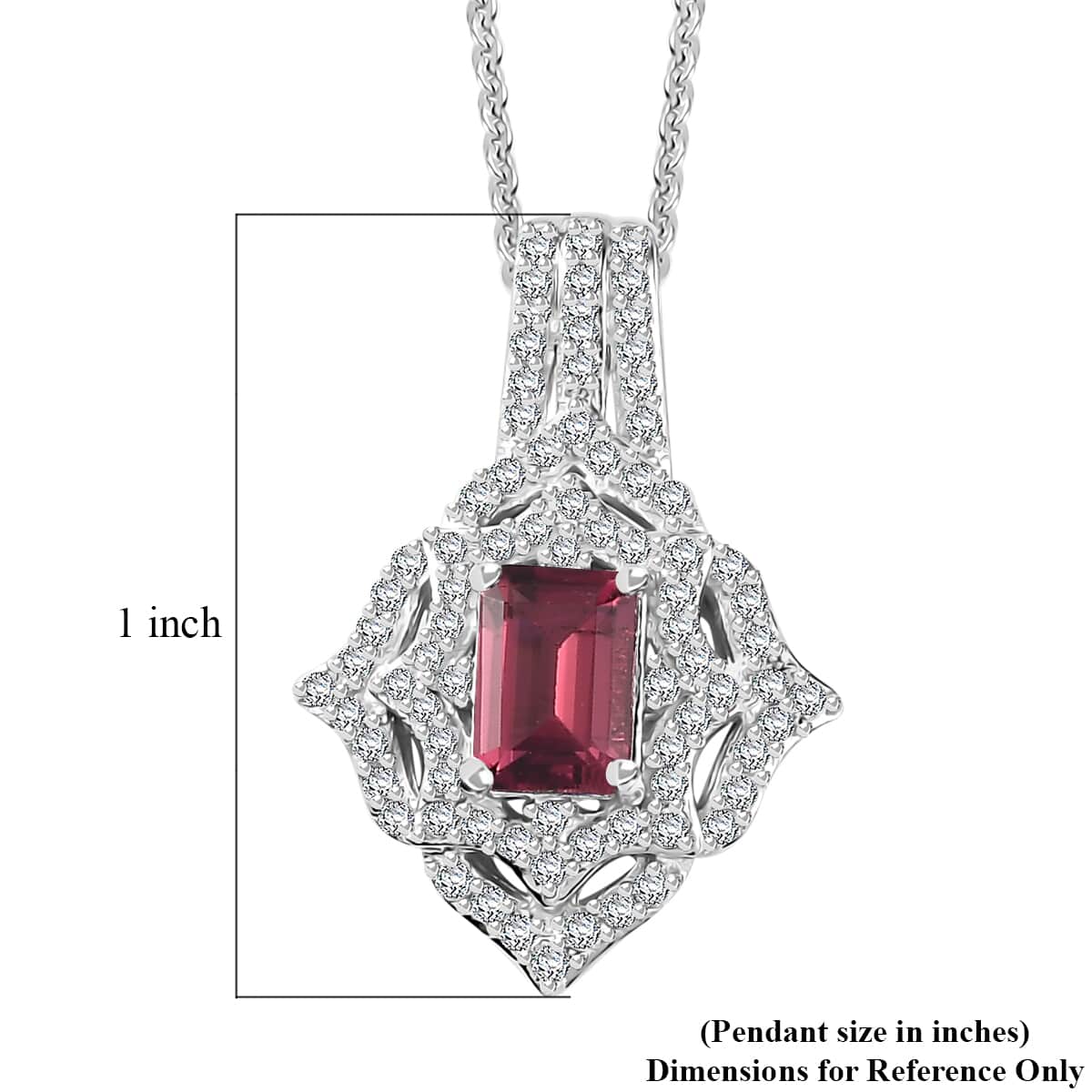 Premium Ofiki Rubellite and White Zircon Pendant Necklace 20 Inches in Rhodium Over Sterling Silver 1.75 ctw image number 5