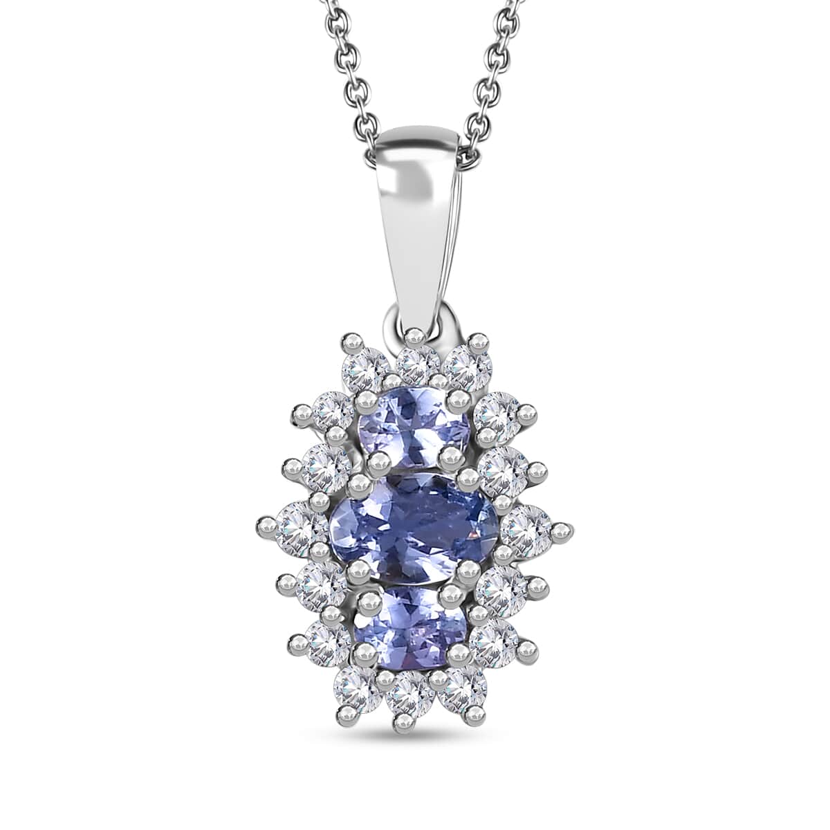 Tanzanite and White Zircon Pendant Necklace 20 Inches in Rhodium Over Sterling Silver 1.30 ctw image number 0