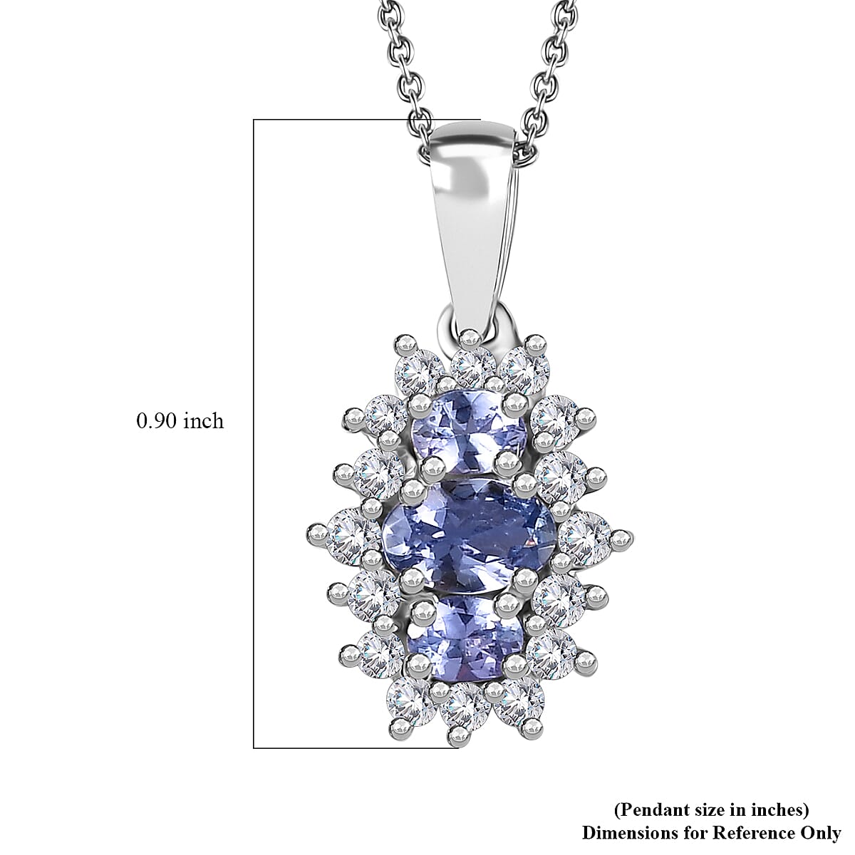 Tanzanite and White Zircon Pendant Necklace 20 Inches in Rhodium Over Sterling Silver 1.30 ctw