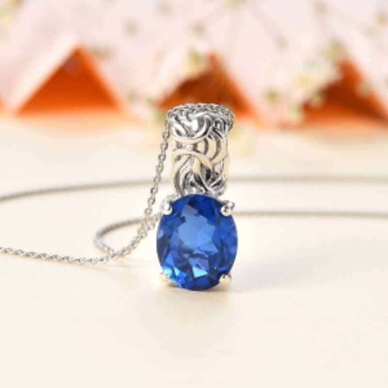 Ceylon Color Quartz 5.00 ctw Pendant Necklace (20 Inches) in Rhodium Over Sterling Silver
