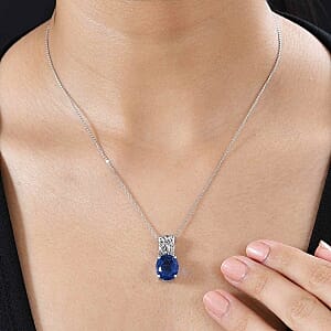 Ceylon Color Quartz 5.00 ctw Pendant Necklace (20 Inches) in Rhodium Over Sterling Silver
