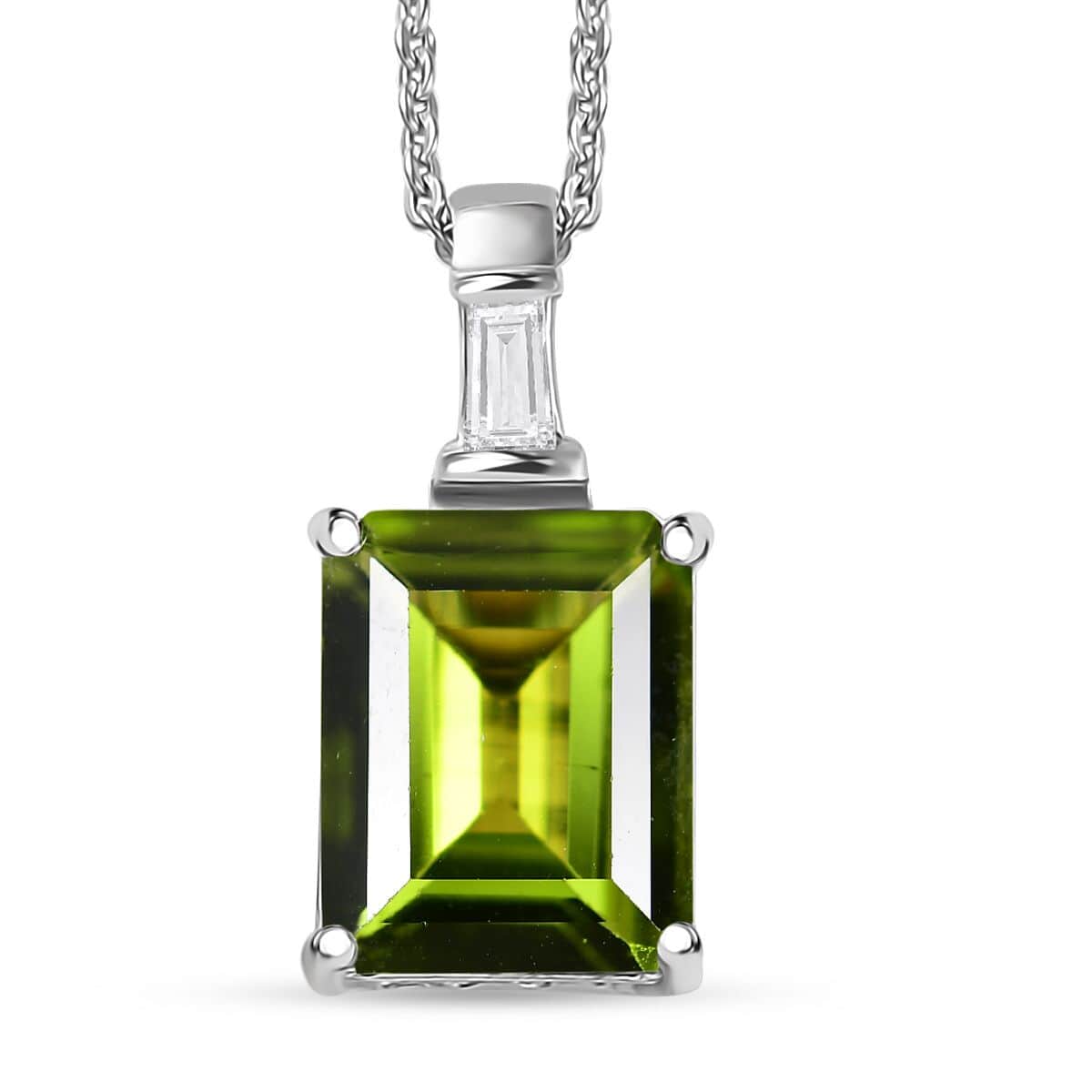 Peridot and Moissanite Pendant Necklace 20 Inches in Rhodium Over Sterling Silver 3.35 ctw image number 0