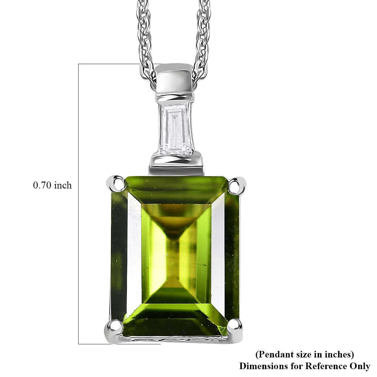 Peridot and Moissanite Pendant Necklace 20 Inches in Rhodium Over Sterling Silver 3.35 ctw