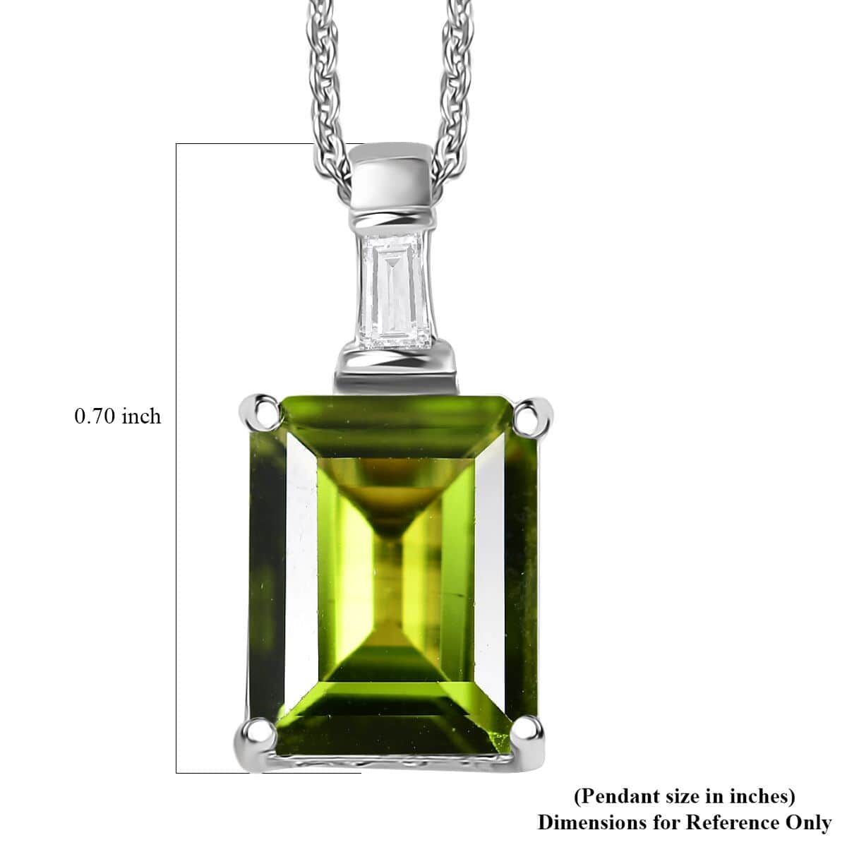 Peridot and Moissanite Pendant Necklace 20 Inches in Rhodium Over Sterling Silver 3.35 ctw image number 6