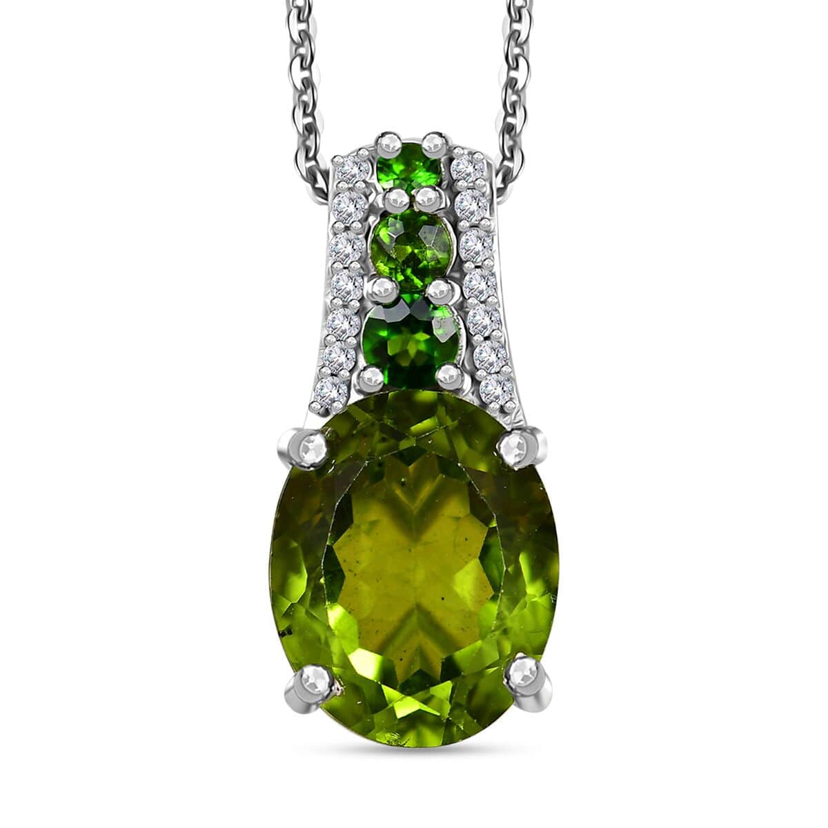 Hebei Peridot and Multi Gemstone Pendant Necklace 20 Inches in Rhodium Over Sterling Silver 4.20 ctw image number 0