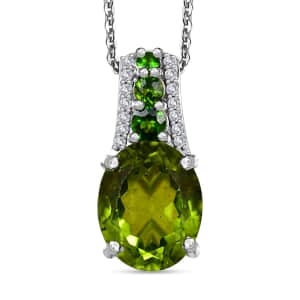 Peridot and Multi Gemstone Pendant Necklace 20 Inches in Rhodium Over Sterling Silver 4.20 ctw