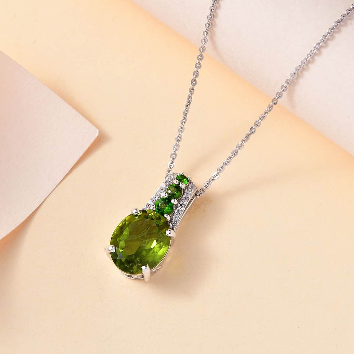 Hebei Peridot and Multi Gemstone Pendant Necklace 20 Inches in Rhodium Over Sterling Silver 4.20 ctw image number 1