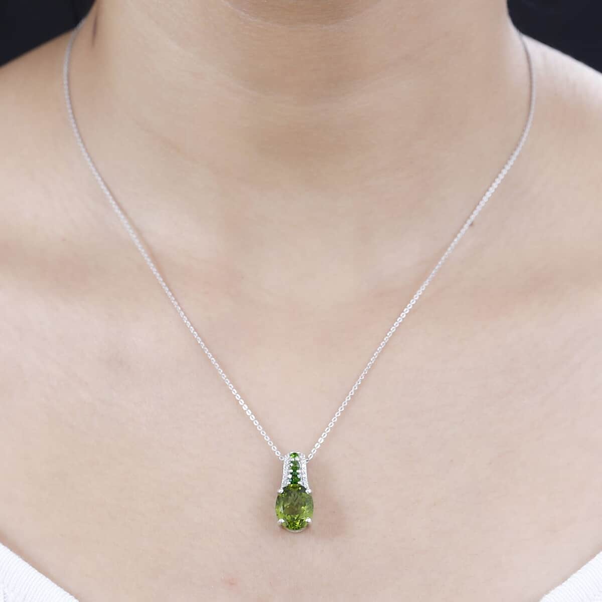 Hebei Peridot and Multi Gemstone Pendant Necklace 20 Inches in Rhodium Over Sterling Silver 4.20 ctw image number 2