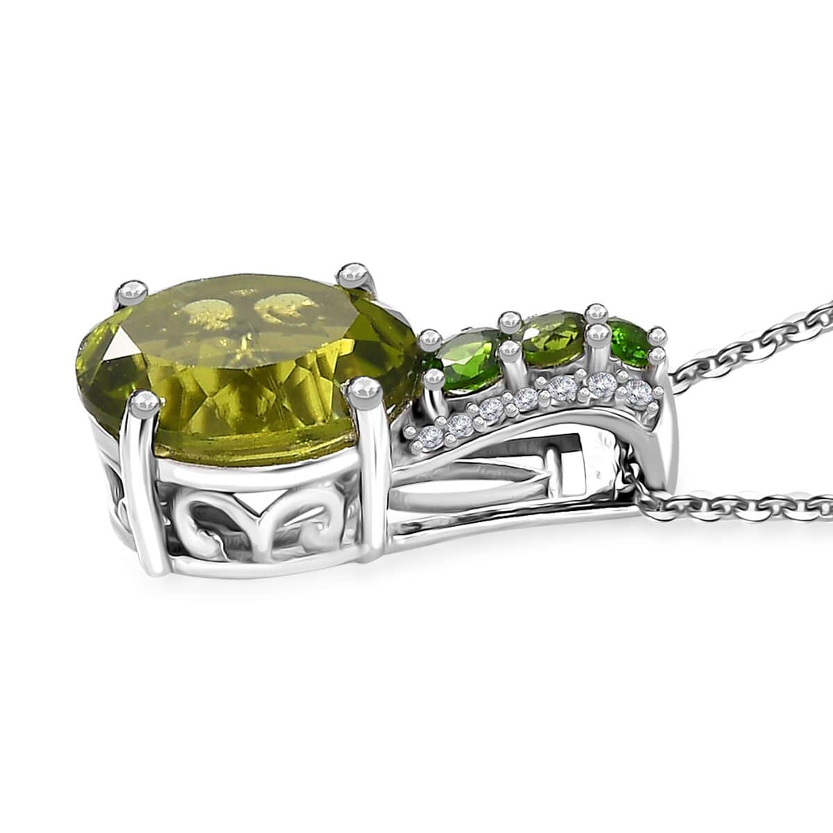 Hebei Peridot and Multi Gemstone Pendant Necklace 20 Inches in Rhodium Over Sterling Silver 4.20 ctw image number 3