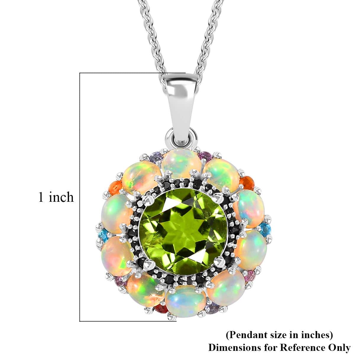Peridot and Multi Gemstone Floral Pendant Necklace 20 Inches in Rhodium Over Sterling Silver 4.65 ctw image number 6