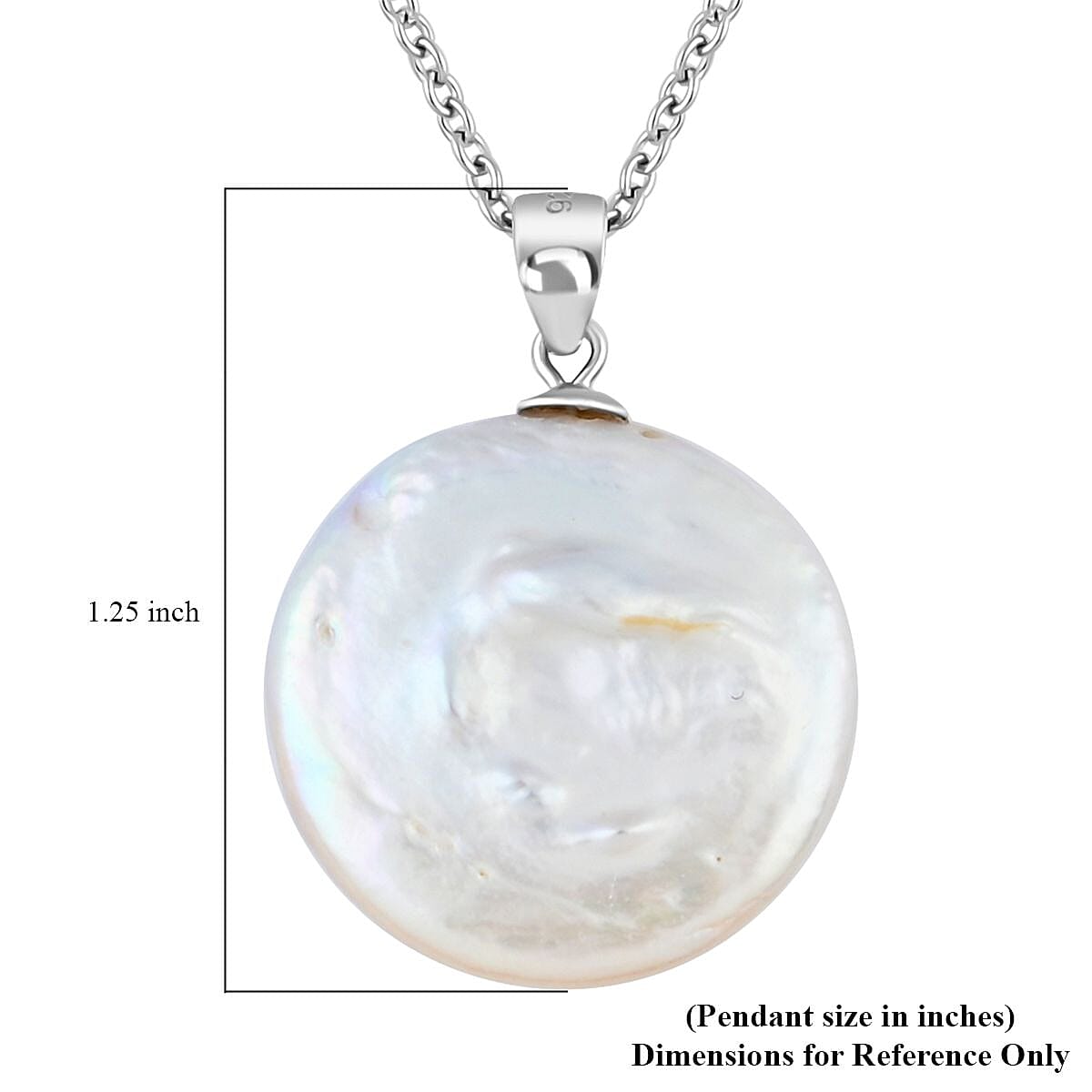 White Coin Keshi Pearl and White Zircon Pendant in Sterling Silver with Stainless Steel Chain 20 Inches 1.00 ctw