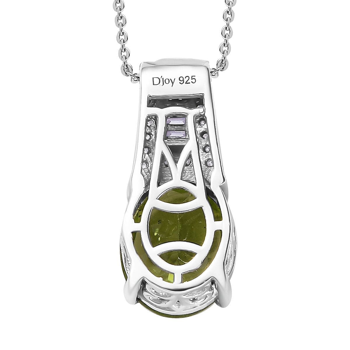 Peridot and Moissanite Pendant Necklace 20 Inches in Rhodium Over Sterling Silver 5.00 ctw