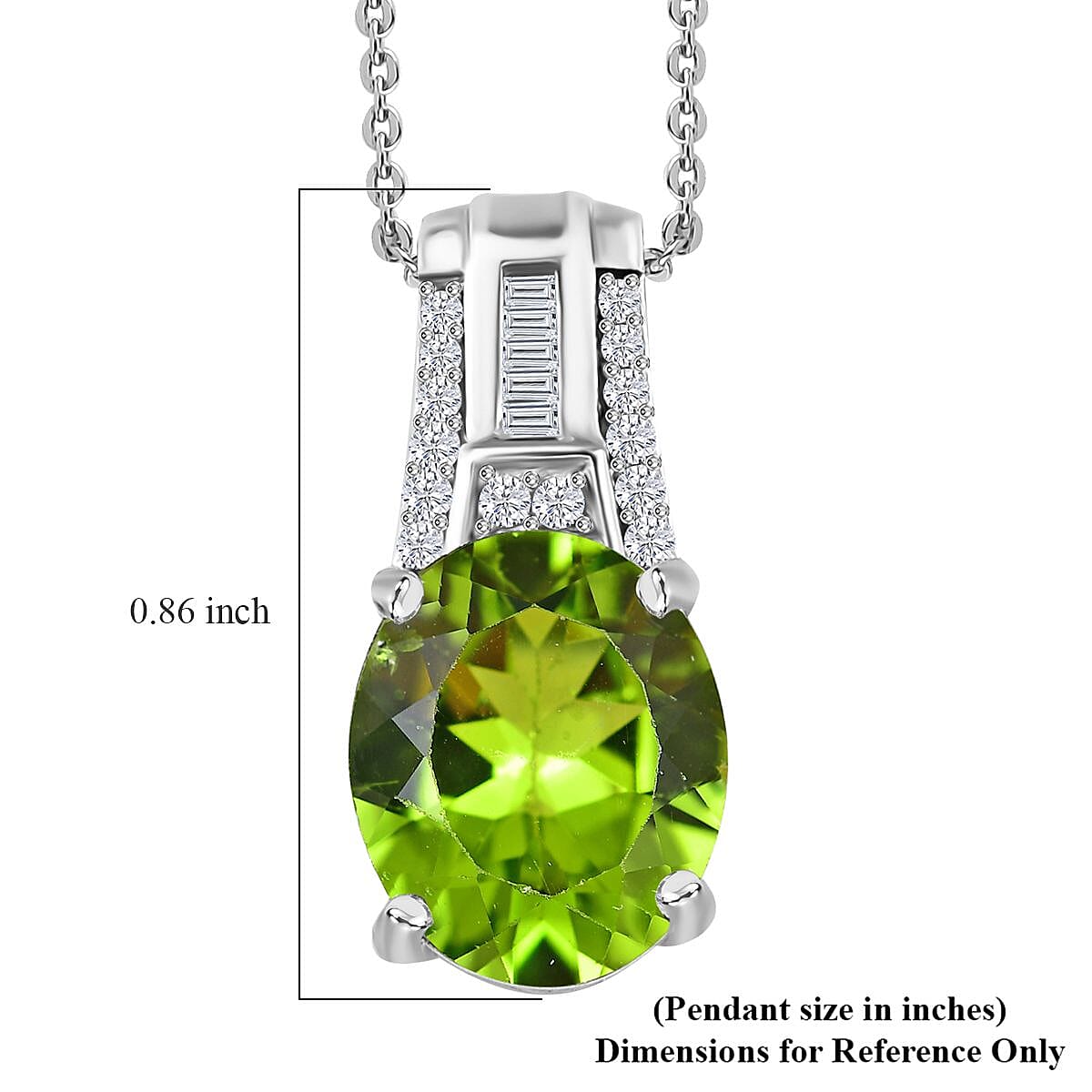 Peridot and Moissanite Pendant Necklace 20 Inches in Rhodium Over Sterling Silver 5.00 ctw