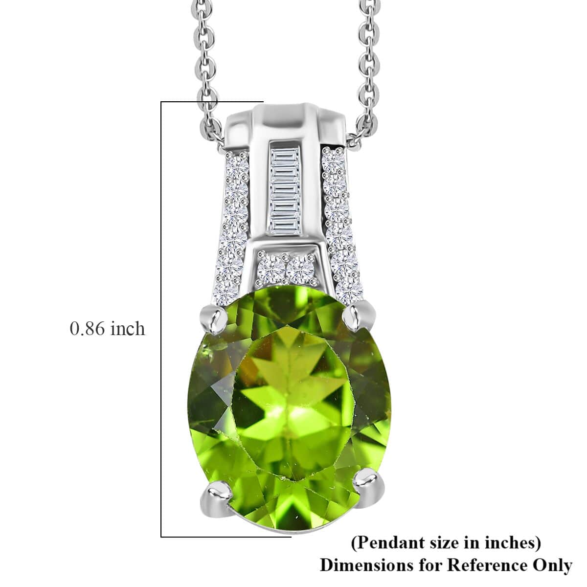 Peridot and Moissanite Pendant Necklace 20 Inches in Rhodium Over Sterling Silver 5.00 ctw image number 5
