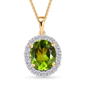 Peridot and Moissanite Sunburst Pendant Necklace 20 Inches in 18K Vermeil Yellow Gold Over Sterling Silver 4.30 ctw