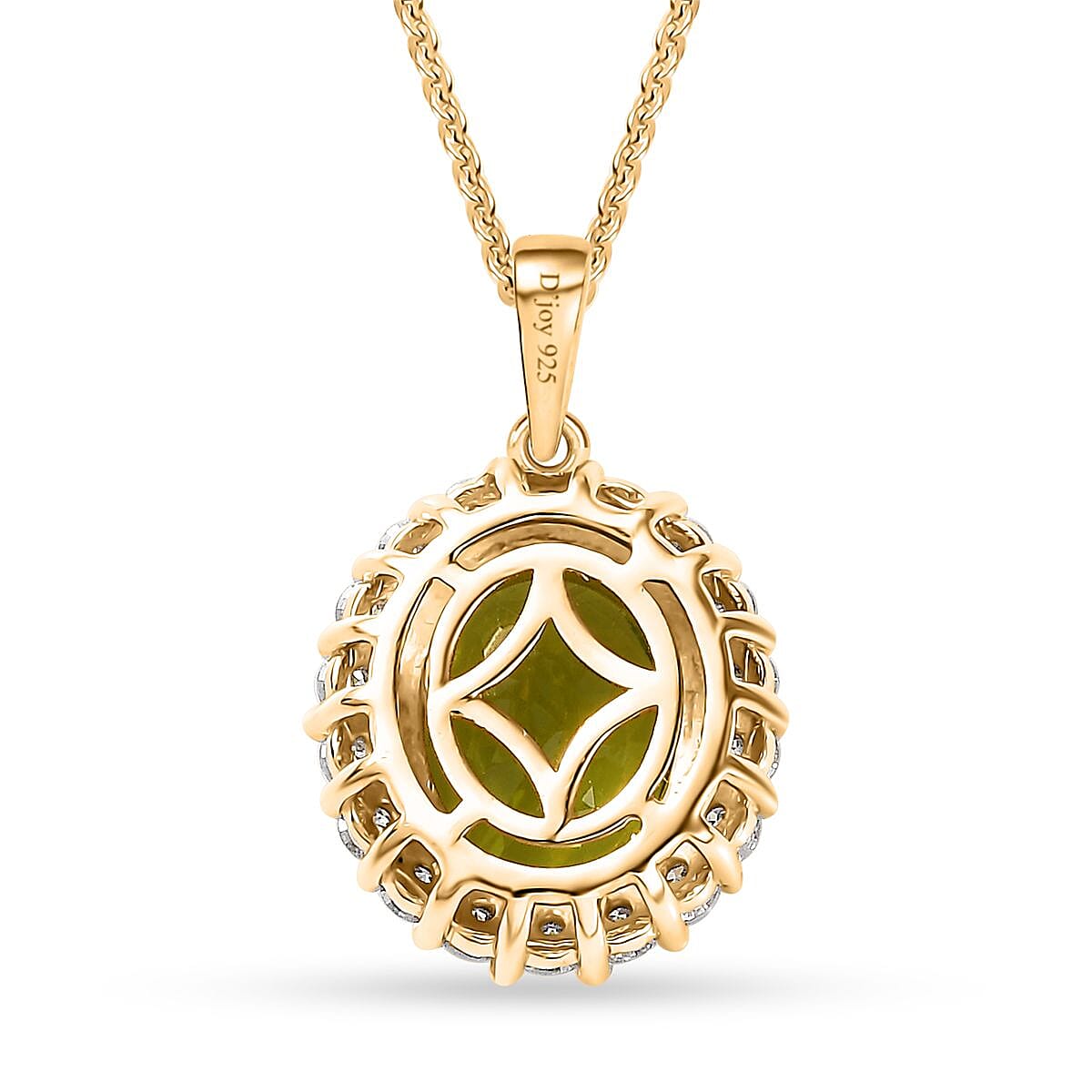 Peridot and Moissanite Sunburst Pendant Necklace 20 Inches in 18K Vermeil Yellow Gold Over Sterling Silver 4.30 ctw
