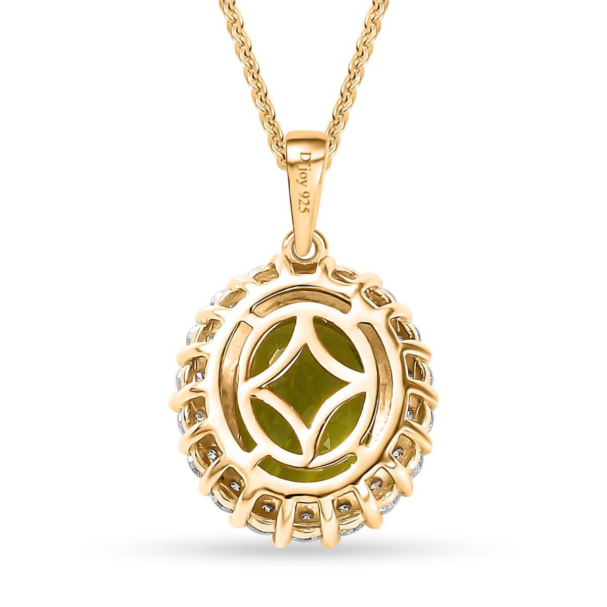 Peridot and Moissanite Sunburst Pendant Necklace 20 Inches in 18K Vermeil Yellow Gold Over Sterling Silver 4.30 ctw image number 4