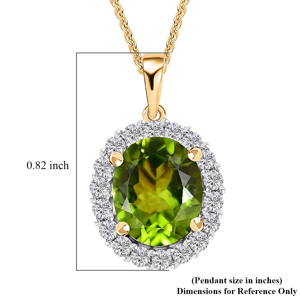 Peridot and Moissanite Sunburst Pendant Necklace 20 Inches in 18K Vermeil Yellow Gold Over Sterling Silver 4.30 ctw