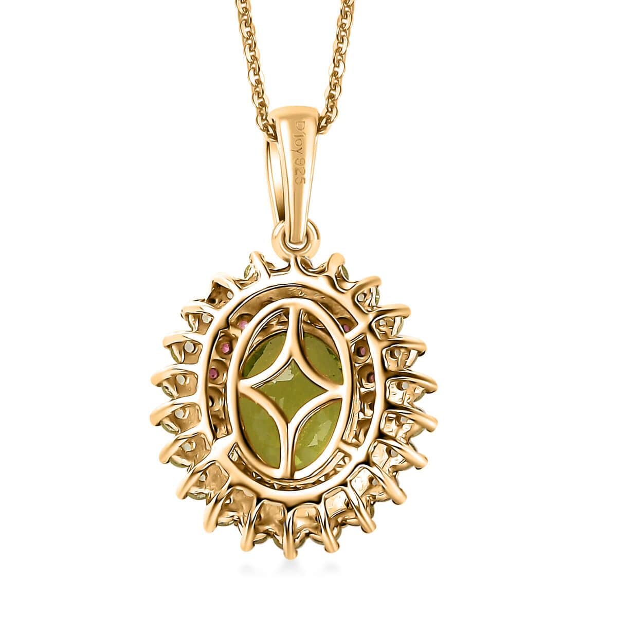 Peridot and Orissa Rhodolite Garnet Sunburst Pendant Necklace 20 Inches in 18K Vermeil Yellow Gold Over Sterling Silver 3.80 ctw image number 4