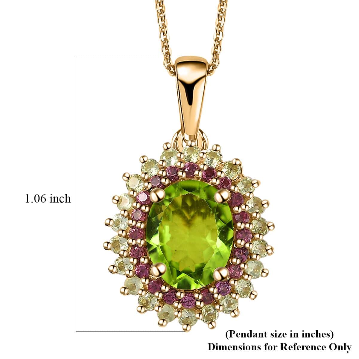 Peridot and Orissa Rhodolite Garnet Sunburst Pendant Necklace 20 Inches in 18K Vermeil Yellow Gold Over Sterling Silver 3.80 ctw image number 6