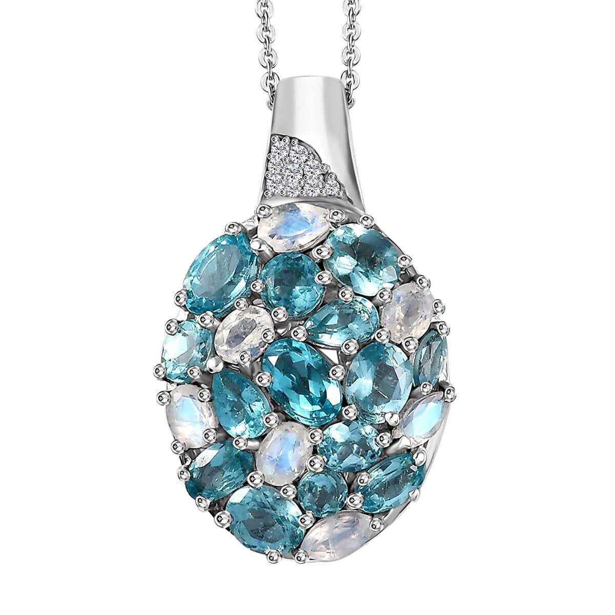 Betroka Blue Apatite and Multi Gemstone Pebbles Pendant Necklace 20 Inches in Rhodium Over Sterling Silver 5.70 ctw image number 0